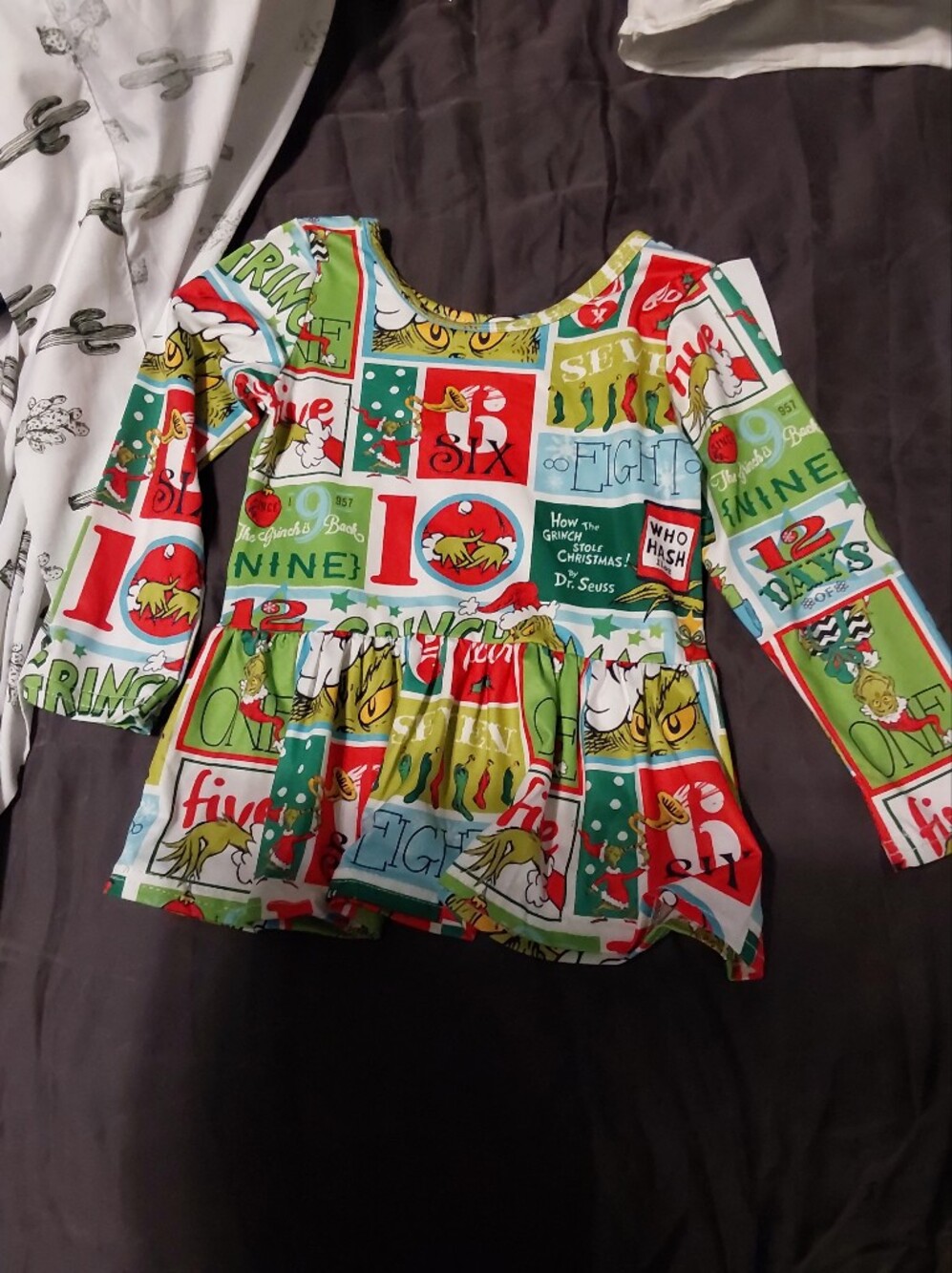 Kids' Christmas Graphic Peplum Top - Green Multi